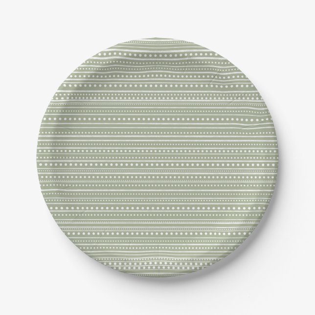 Bamanko Dotted Striped Mudcloth Muster Seite Grün Pappteller (Vorderseite)