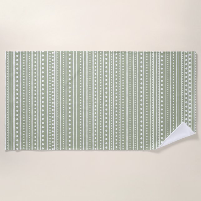 Bamanko Dotted Striped Mudcloth Muster Seite Grün Strandtuch (Vorderseite)
