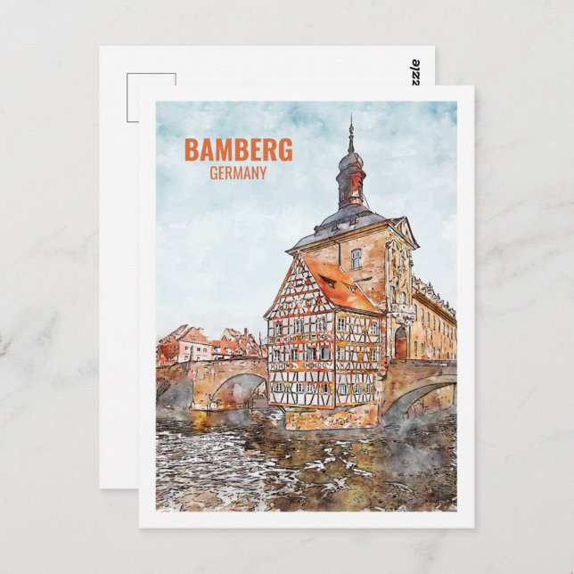 Bamberg Deutschland Berühmter Platz Wasserfarben Postkarte (Vorne/Hinten)