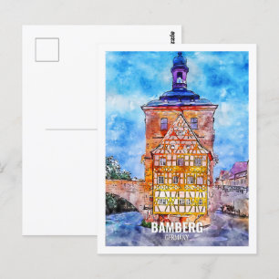 Bamberg Deutschland Reiseort Wasserfarbe Postkarte