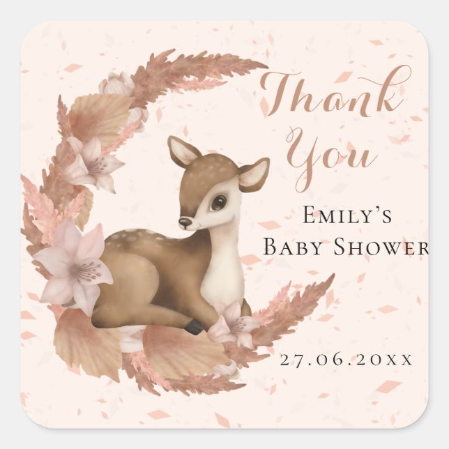 Bambi & Blume Pastel Pink Babydusche Vielen Dank Quadratischer Aufkleber (Vorderseite)