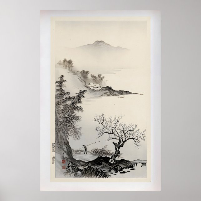Bamboo, Apricot and a Fisherman by  Imoto Tekiho Poster (Vorne)