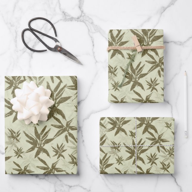 Bamboo auf Beige Bleche - nahtloses Oberflächenmus Geschenkpapier Set (Vorderseite)