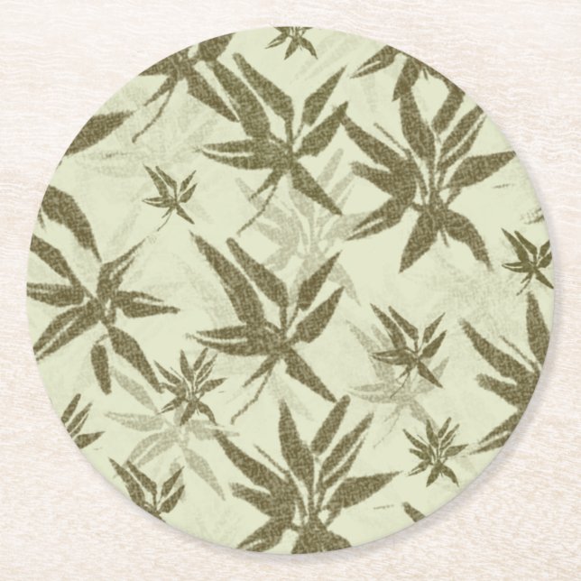 Bamboo auf Beige Bleche - nahtloses Oberflächenmus Runder Pappuntersetzer (Vorderseite)