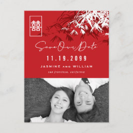 Bamboo Blätter Doppeltes Glück Foto Save the Date Ankündigungspostkarte