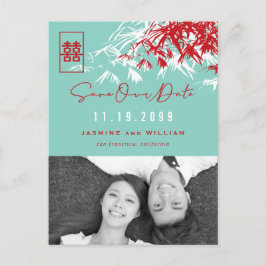 Bamboo Blätter Doppeltes Glück Foto Save the Date Ankündigungspostkarte
