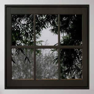 Bamboo Blätter Imitate Fenster Illusion 24x24 Schw Poster