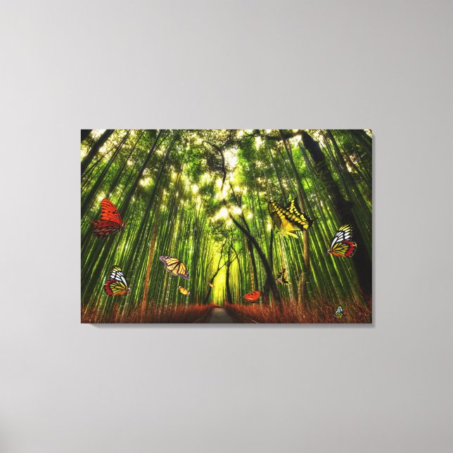 Bamboo & Butterfly Art 2 überzogene Canvas Leinwanddruck (Vorderseite)