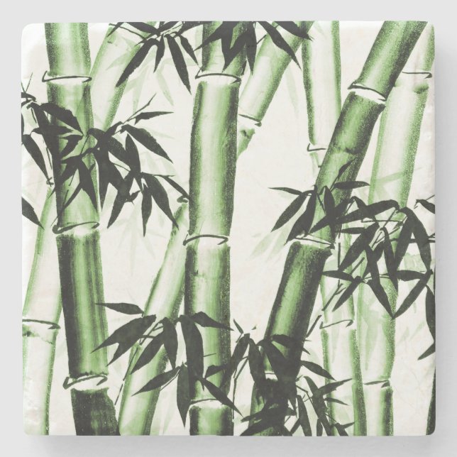Bamboo Chinesische Kunst - eins - grün Steinuntersetzer (Vorderseite)