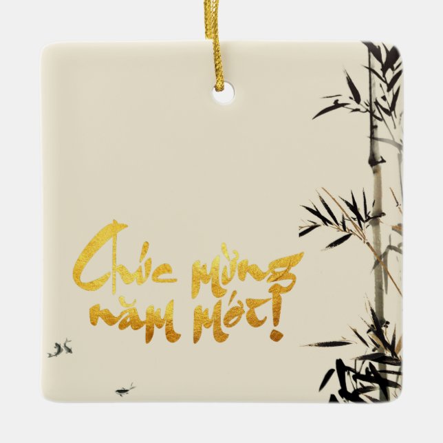 Bamboo fischen Vietnams New Year Square CO Keramikornament (Vorderseite)