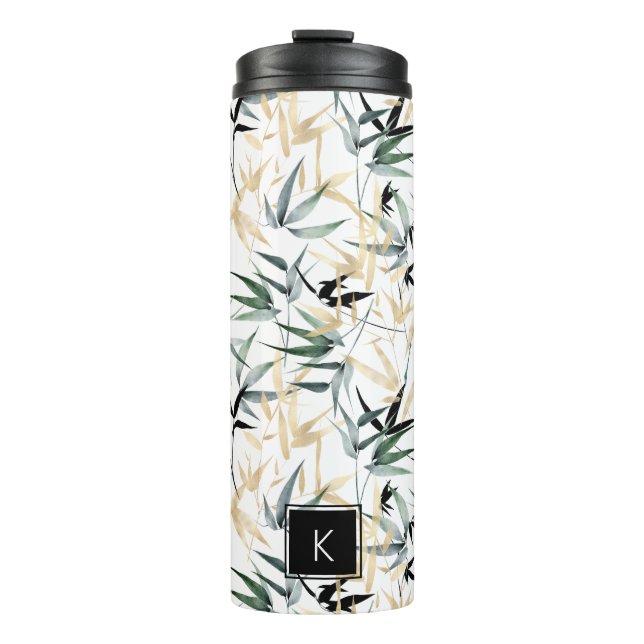 Bamboo Foliage Muster Monogram Thermosbecher (Vorderseite)