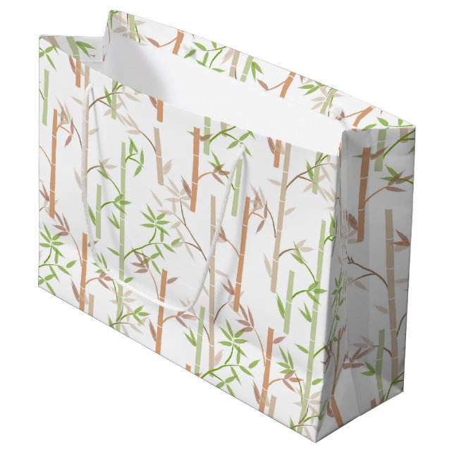 Bamboo Foliage Orientale Blätter Große Geschenktüte (Vorderseite Schrägansicht)