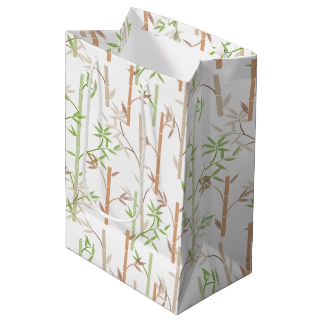 Bamboo Foliage Orientale Blätter Mittlere Geschenktüte (Vorderseite Schrägansicht)