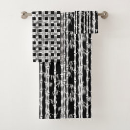 Bamboo Forest Mitte des Jahrhunderts Modernes Schw Badhandtuch Set