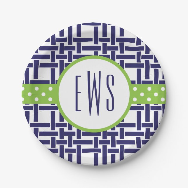 Bamboo & Grosgrain Mit Monogramm Paper Teller (Vorderseite)