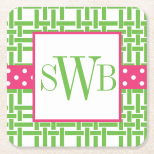 Bamboo & Grosgrain Mit Monogramm Paper Untersetzer