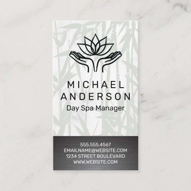 Bamboo Hintergrund | Lotus-Symbol für die Heilung  Visitenkarte (Vorderseite)