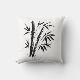 Bamboo Ink Illustration - Minimalistisches Zen-Kis Kissen