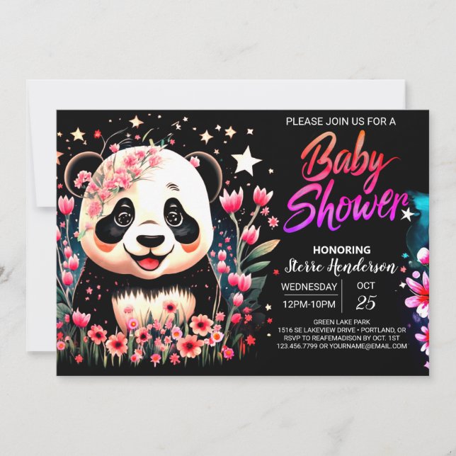 Bamboo Jungle Beverzauberte Panda Girl Baby Dusche Einladung (Vorderseite)