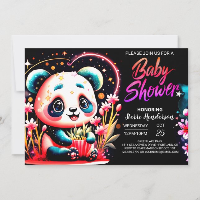 Bamboo Jungle Sweet Panda Girl Baby Dusche Einladung (Vorderseite)
