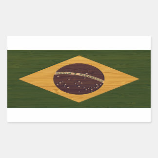 Bamboo Look & Gravur Vintage Brasilien-Flagge Rechteckiger Aufkleber
