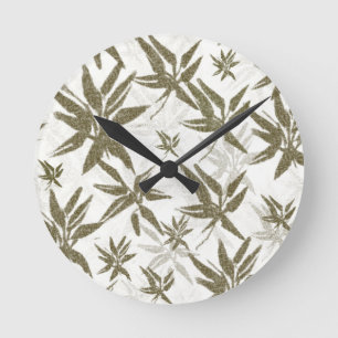 Bamboo on White Sheers - seamless surface pattern. Runde Wanduhr