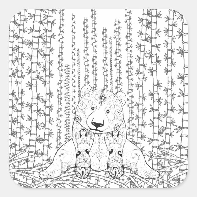 Bamboo Panda Doodle Quadratischer Aufkleber (Vorderseite)