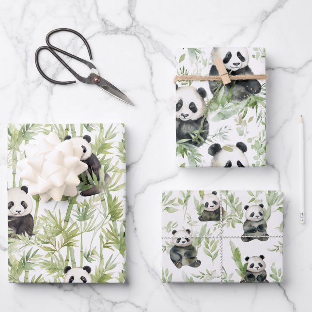 Bamboo Panda Packpapier Geschenkpapier Set (Vorderseite)
