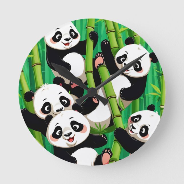 Bamboo Panda Runde Wanduhr (Vorderseite)
