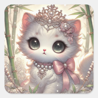 Bamboo Princess Cat Quadratischer Aufkleber