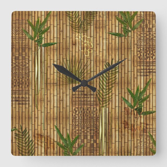 Bamboo Tapa Cloud Wall Clock Quadratische Wanduhr (Vorderseite)