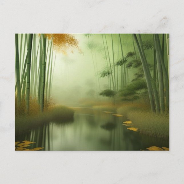 Bamboo-Wald mit Fluss Postkarte (Vorderseite)