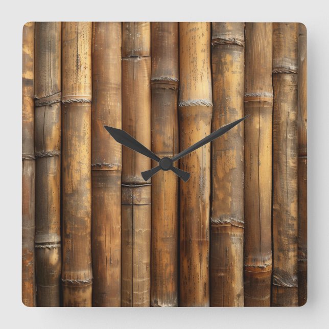Bamboo Wall Clock Quadratische Wanduhr (Vorderseite)