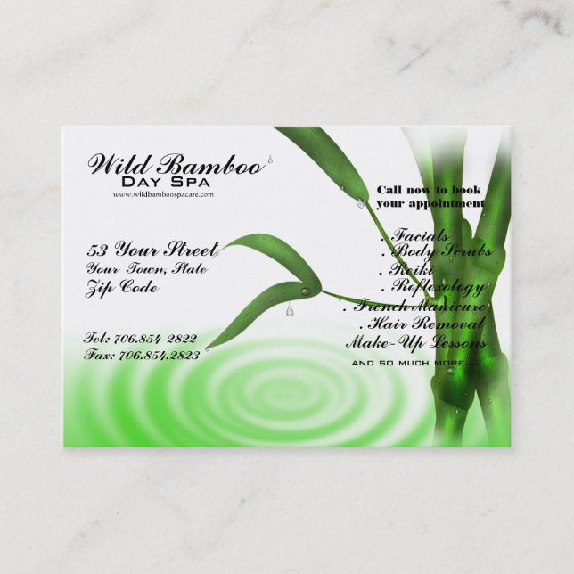 Bamboo Water Ripple Spa Business Card Visitenkarte (Vorderseite)