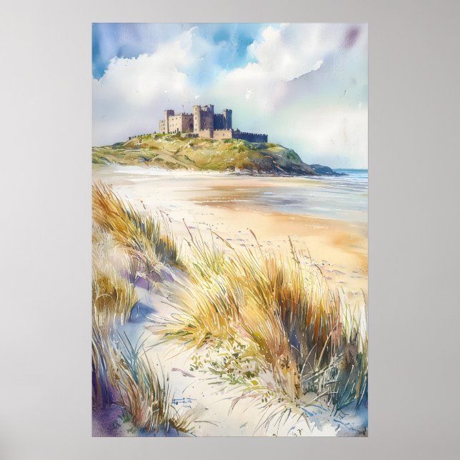 Bamburgh Wasserfarbe 1 Poster (Vorne)
