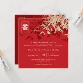 Bambus Blätter Doppeltes Glück Chinesische Hochzei Einladung