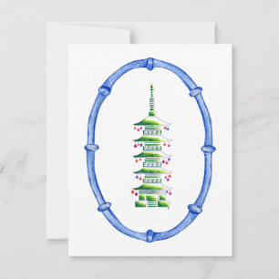 Bambus-Chinoiserie-Pagode-Christbaum-Notizkarte Mitteilungskarte