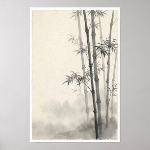 Bambus im Nebel Poster Japanische Tuschmalerei Z