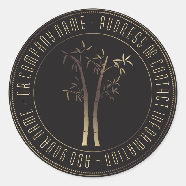 Bambus in Circle Frame Gold Runder Aufkleber (Vorderseite)