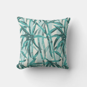 Bambus Jungle Hawaiian Strip - Aquamarin und Aqua Kissen