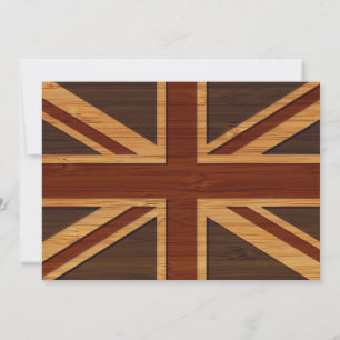 Bambus-Look und gravierte Vintage-UK-Flagge Union  Einladung