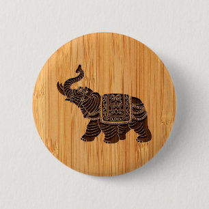 Bambus-Look und gravierter Retro-Thai-Elefant Button
