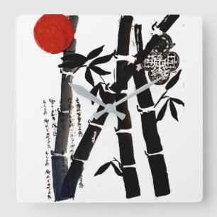 Bambus Quadratische Wanduhr