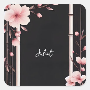 Bambus Rosa Sakura Kirschblüten-Junggesellinnenabs Quadratischer Aufkleber