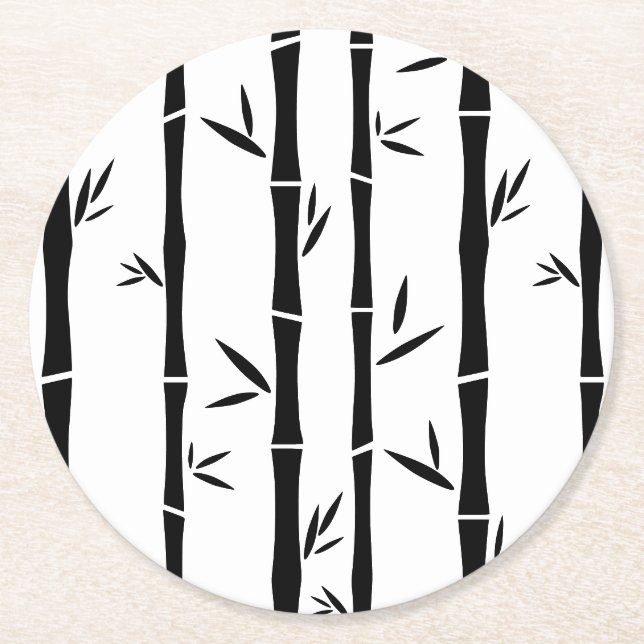 Bambus Schwarz-Weiß-Zoll Runder Pappuntersetzer (Vorderseite)