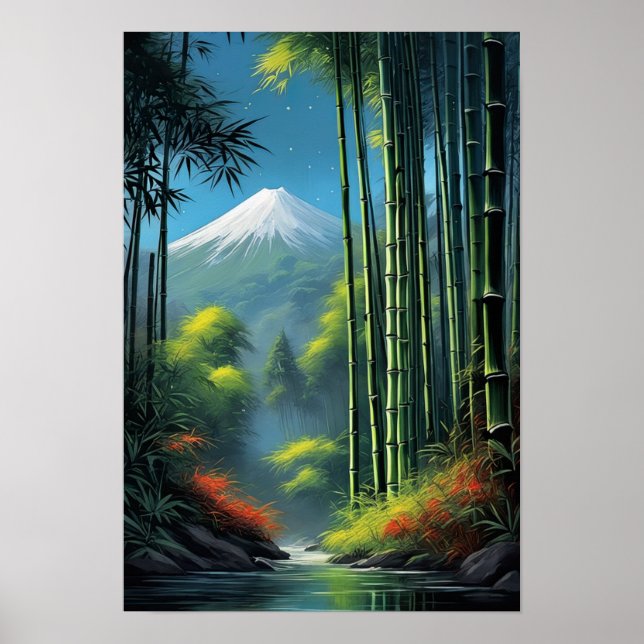 Bambus Tanz, Stream im Wald Poster (Vorne)