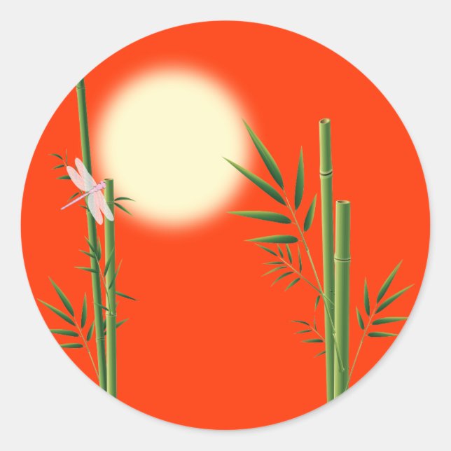 Bambus und Dragonfly Runder Aufkleber (Vorderseite)