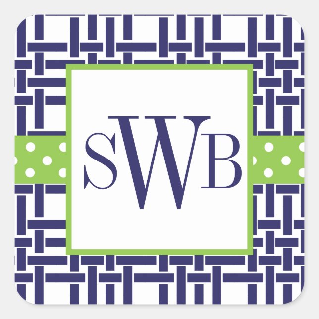 Bambus und Grosgrain Mit Monogramm Stickers (Vorderseite)