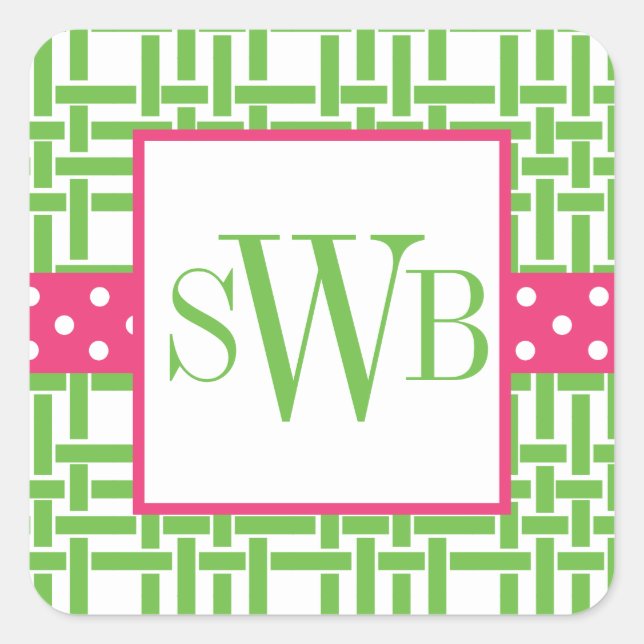Bambus und Grosgrain Mit Monogramm Stickers (Vorderseite)