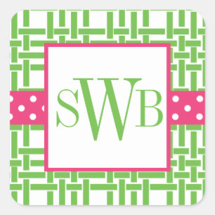 Bambus und Grosgrain Mit Monogramm Stickers